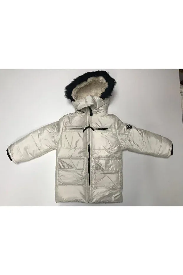 Детское зимнее пальто для девочек с капюшоном Baby Slon Kids Clup, White