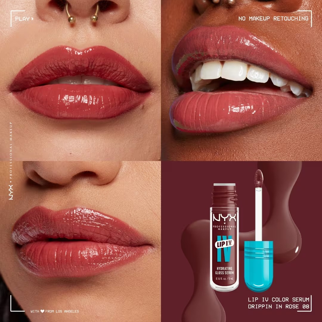 Увлажняющий блеск-тинт для губ NYX Professional Makeup Lip I.V. Hydrating Gloss Stain, оттенок Drippin' In Rose — фото 4