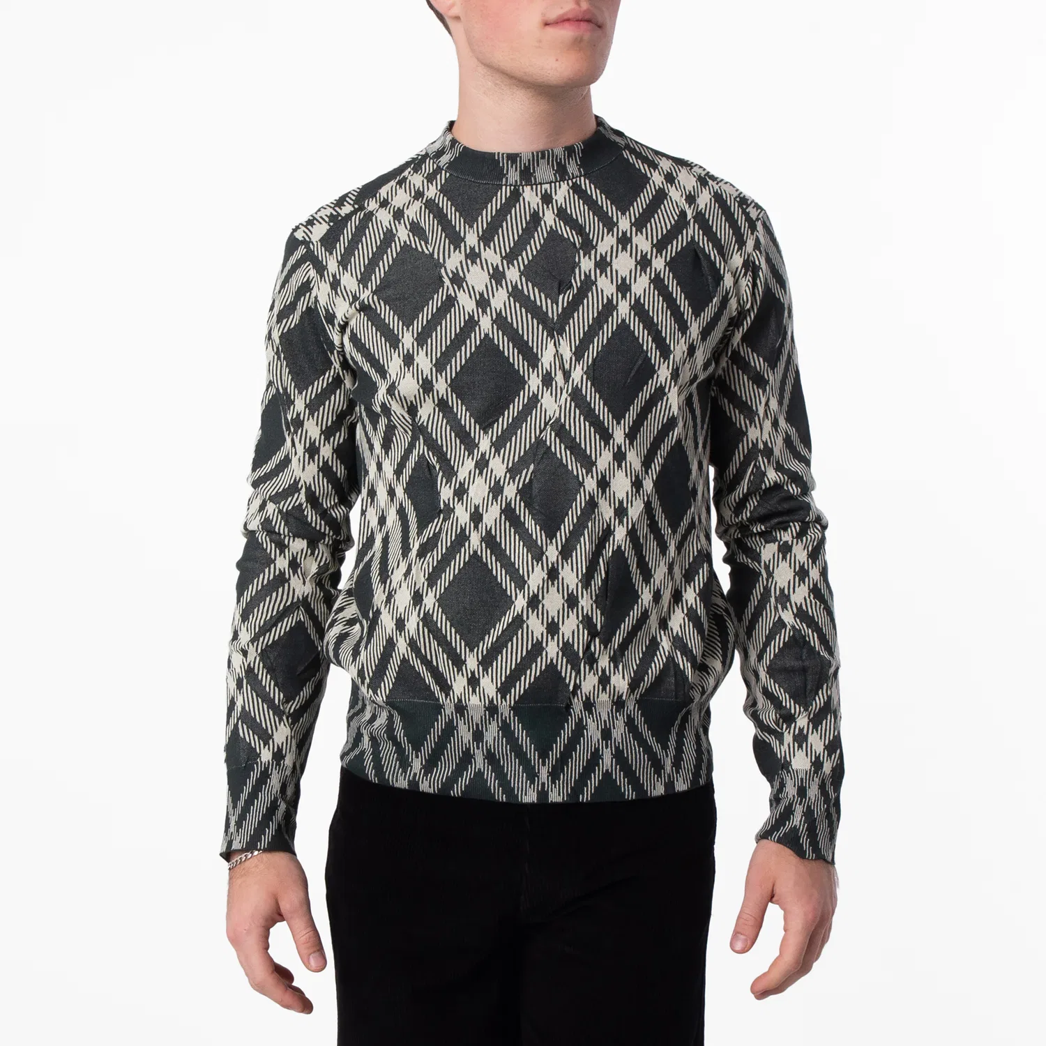 Свитер из жатого хлопка с клетчатым принтом Check Cotton Blend Crinkled Sweater Burberry, Ivy Ip Check