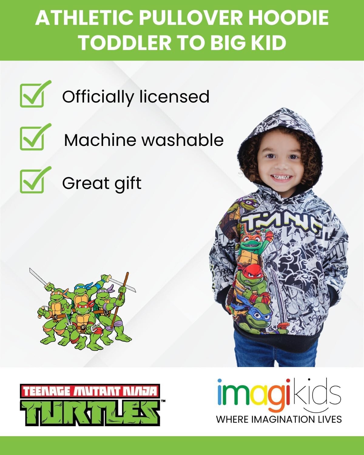 Худи Teenage Mutant Ninja Turtles Fleece, Toddler To Big Kid Sizes (2T - 18-20), черный/белый/серый — фото 4