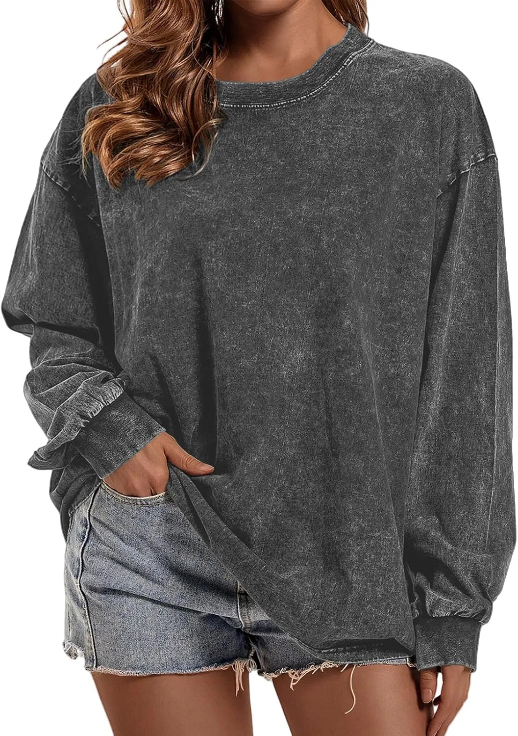 Женский свитшот Oversized Vintage Acid Wash, тёмно-серый