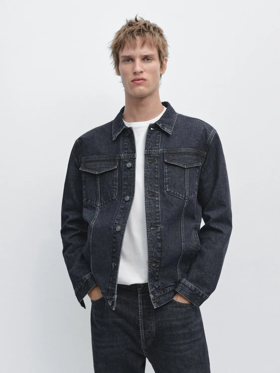 Джинсовая куртка дальнобойщика Massimo Dutti, темно-синий — фото 2