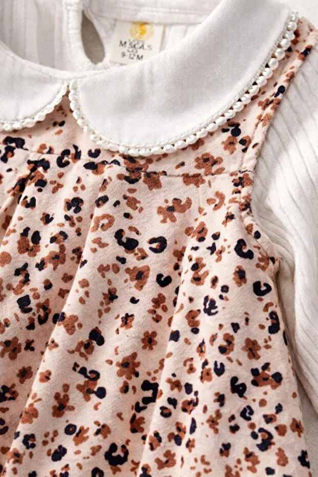 Детское платье для девочек с принтом Soft Leopard Printed Piece Gilet Dress & Peter Pan Collar Corded Fabric Bodysuit Combination Uğur Bebe, Leopard — фото 4