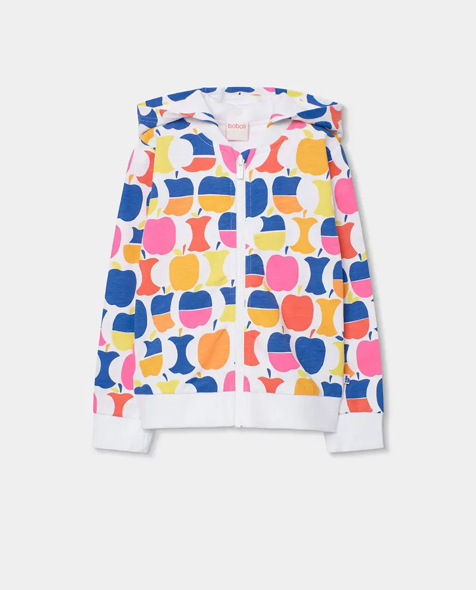 Детская куртка для девочек с принтом Chaqueta felpa manzanas de niña Boboli, Blanco / Azul