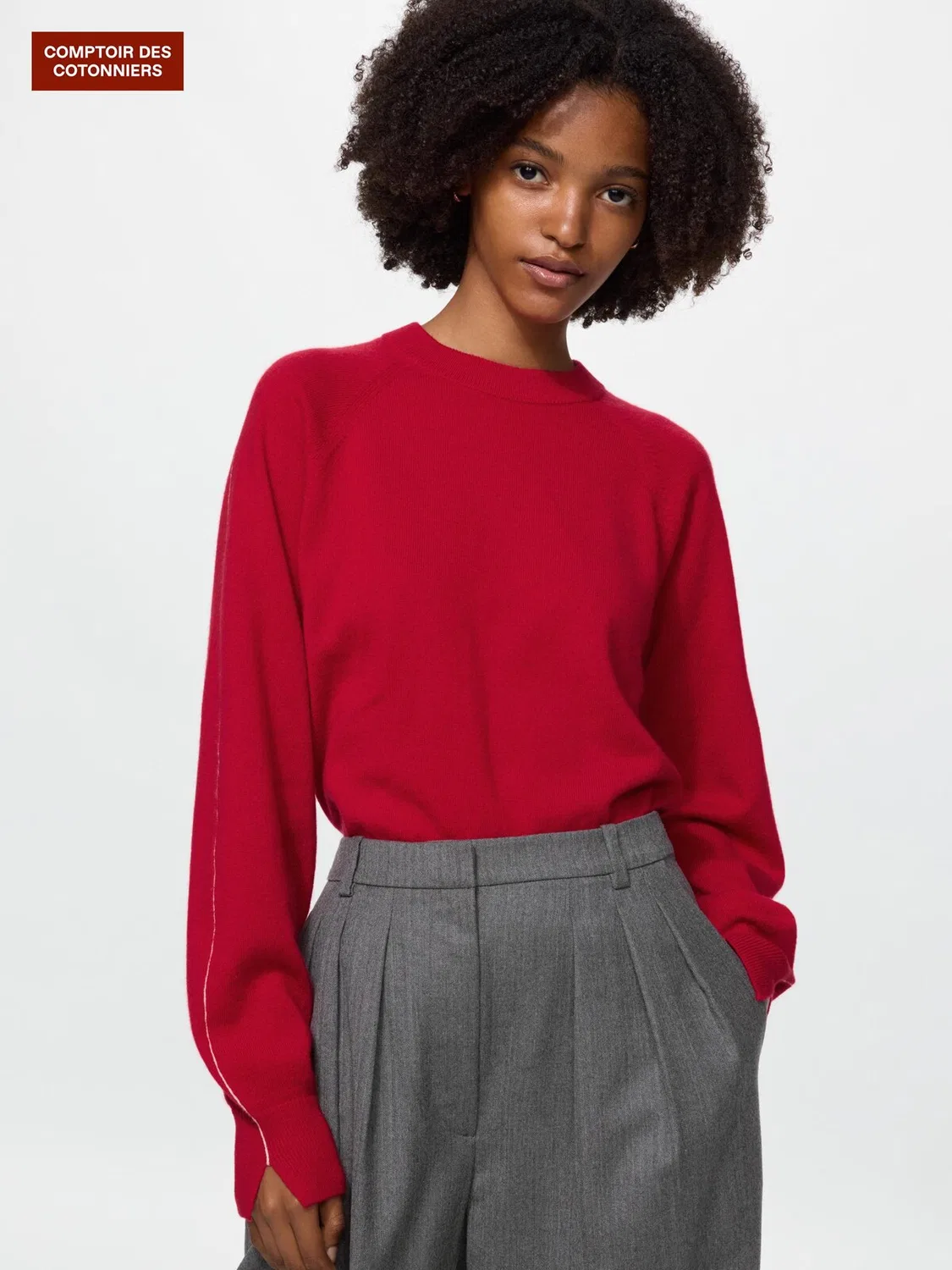 Свитер кашемировый Uniqlo, с круглым вырезом, красный