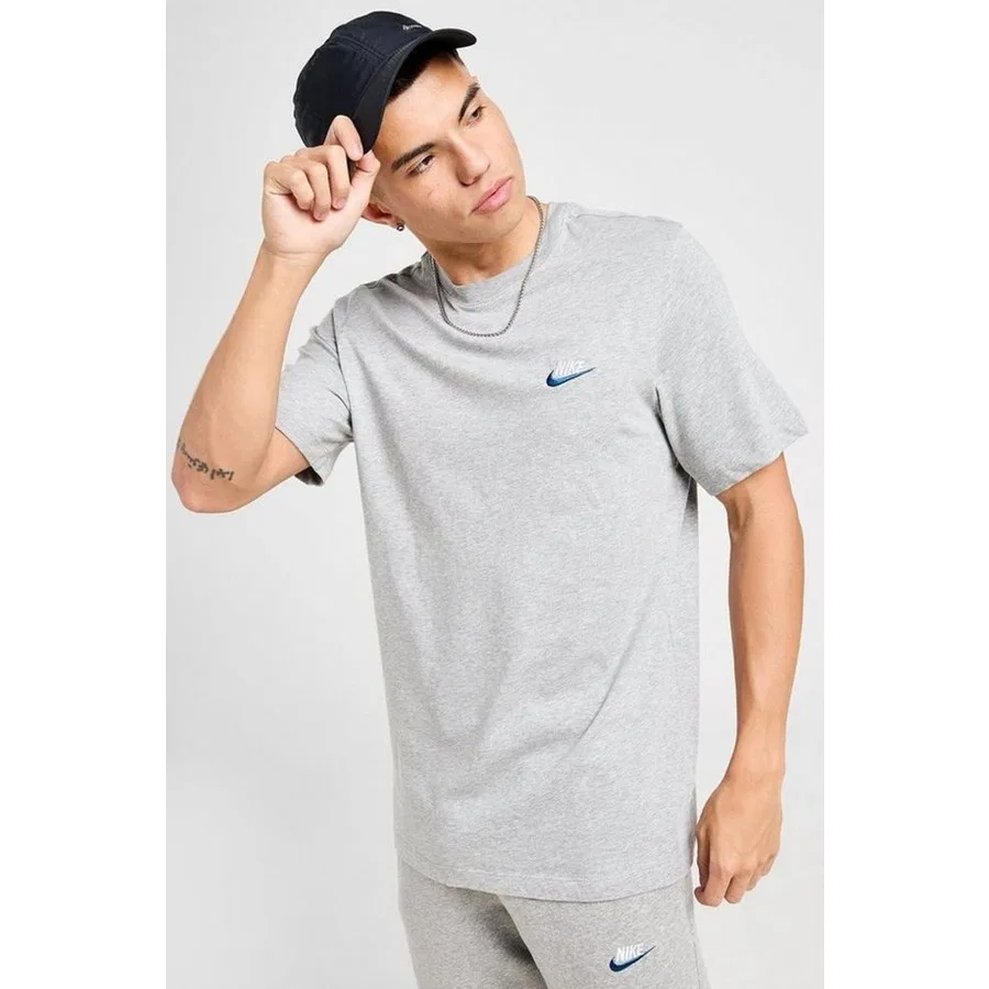 Футболка с коротким рукавом из хлопка Sportswear Club Nike, Черный-Темно-Синий
