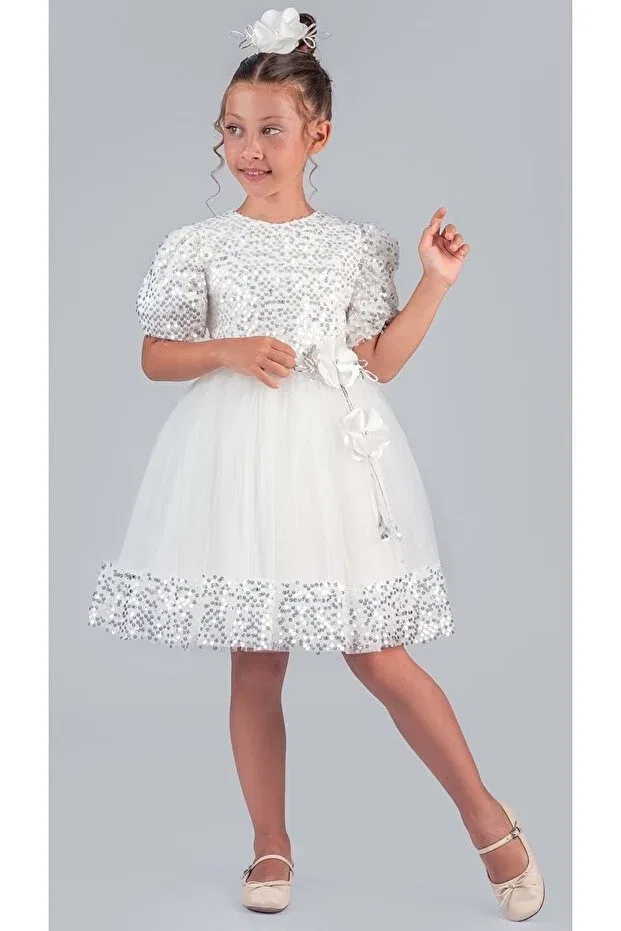 Детское платье для девочек с пайетками Venna Mnk Baby&Kids, White