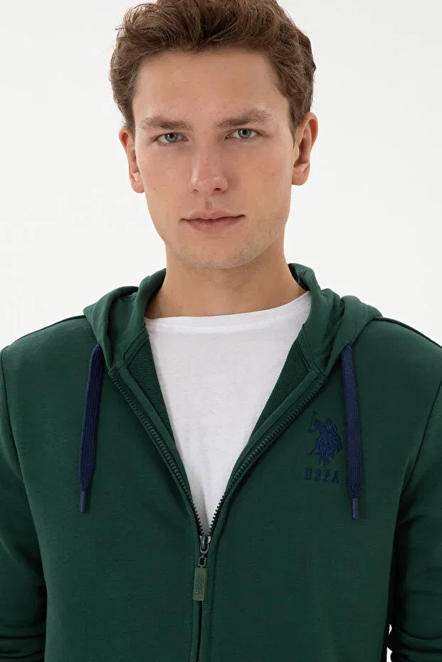 Мужской вязаная кардиган с капюшоном на молнии U.S. Polo Assn., Dark Green — фото 2