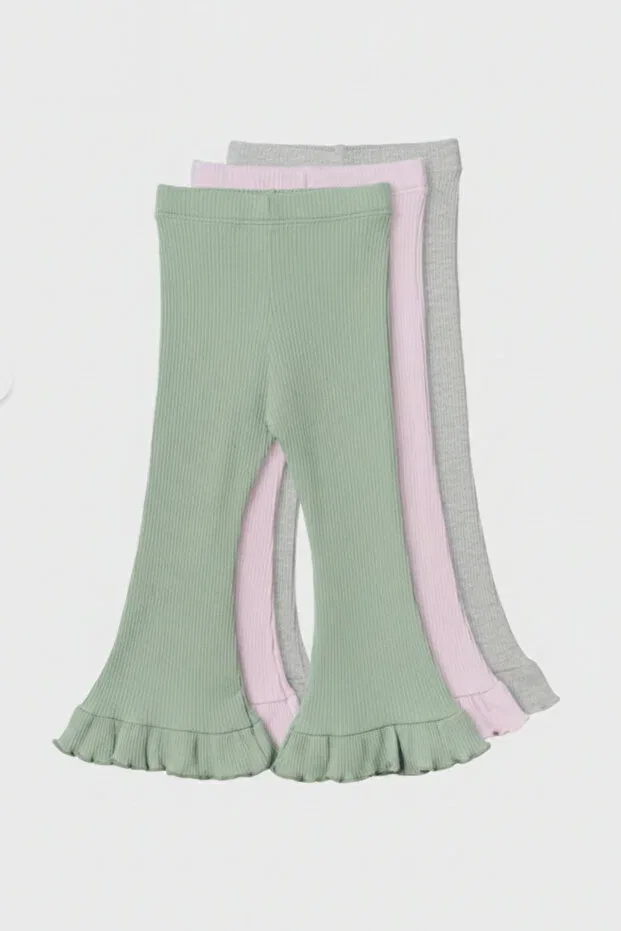 Детские леггинсы для девочек с оборками 3-комплект Spanish Leggings Minipodyum, G. Melange-A. Lilac-K. Green