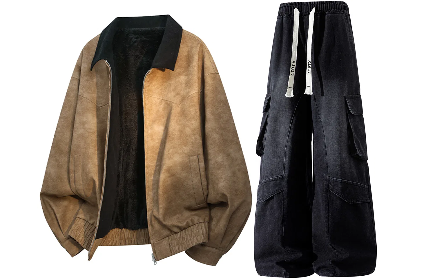 Детский комплект из куртки и брюк с отложным воротником X1617, Brown Cotton Jacket+Black Pants
