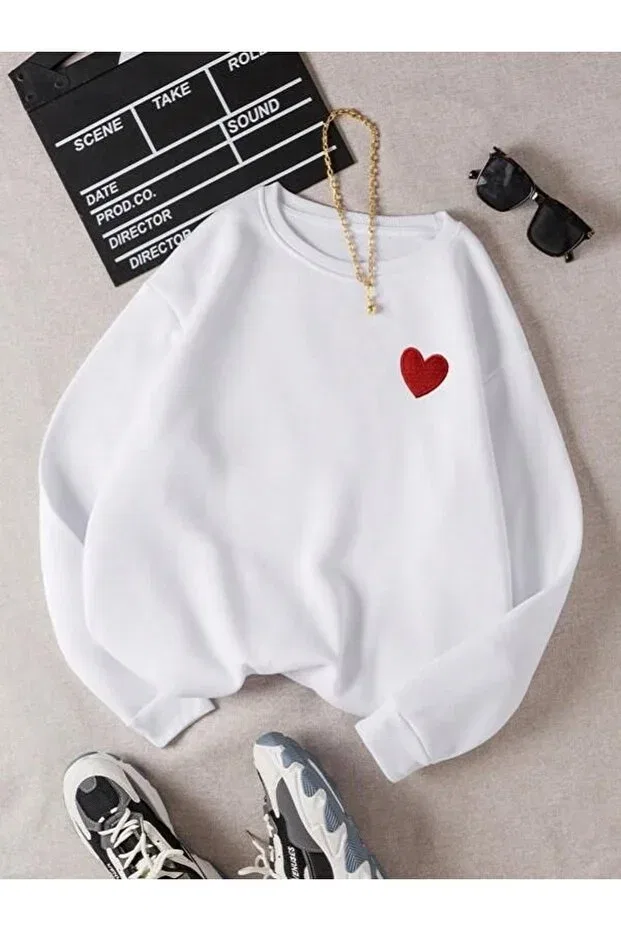 Детское худи для девочек с принтом Single Little Red Heart Kids, White