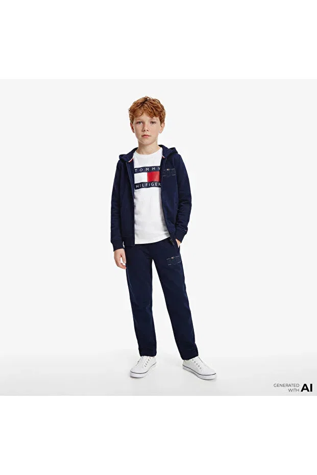Детское худи для девочек с капюшоном Icons Kids Navy Blue Tracksuit Top Tommy Hilfiger, Navy Blue — фото 3