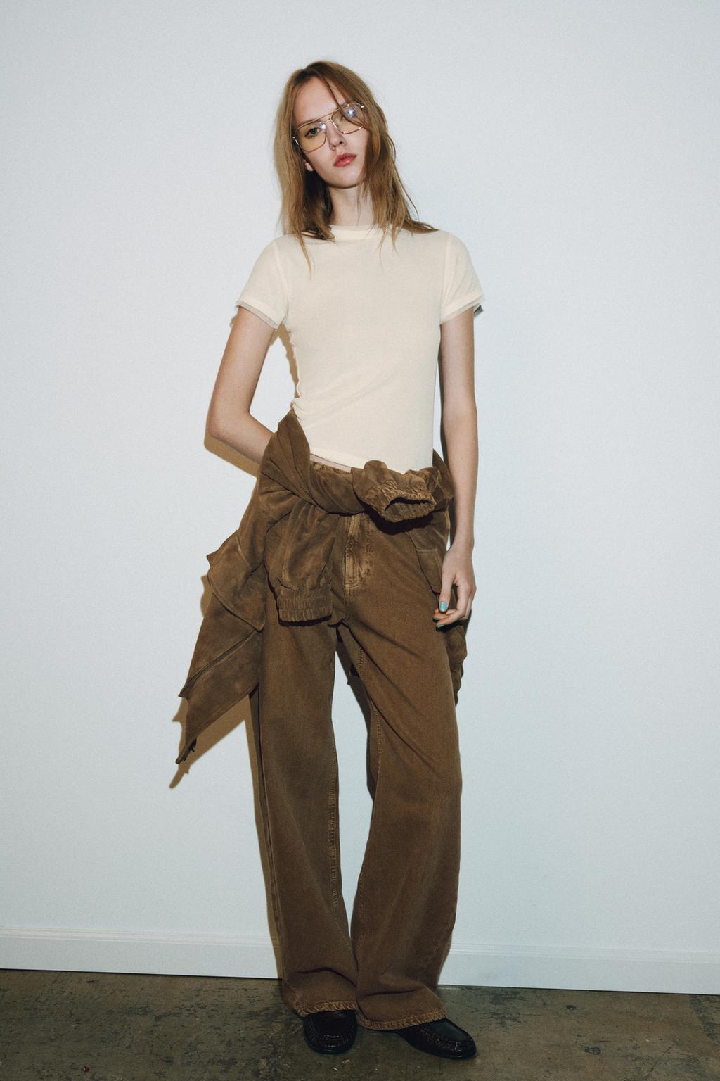 Футболка Zara With Tulle Detail, светло-кремовый — фото 4
