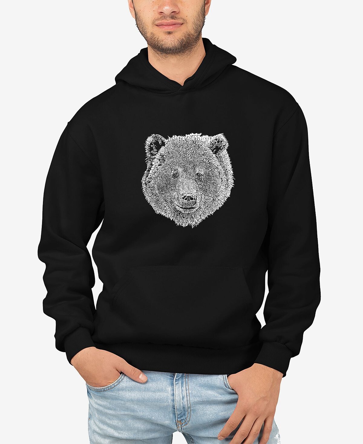 

Мужская толстовка с капюшоном word art bear face LA Pop Art, черный