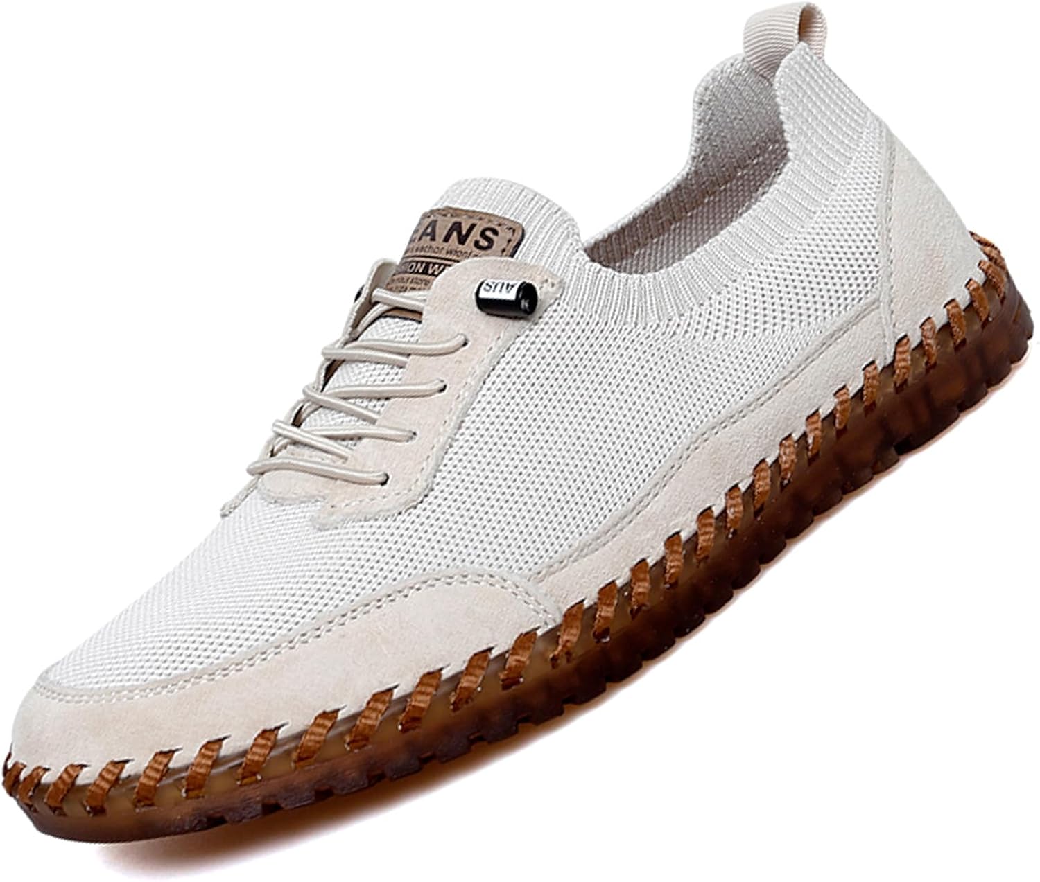 

Мужские легкие кроссовки с сеткой на резинке, ручная работа, дышащие, с мягкой подошвой, для повседневной ходьбы и комфортного вождения Oigunle, бежевый