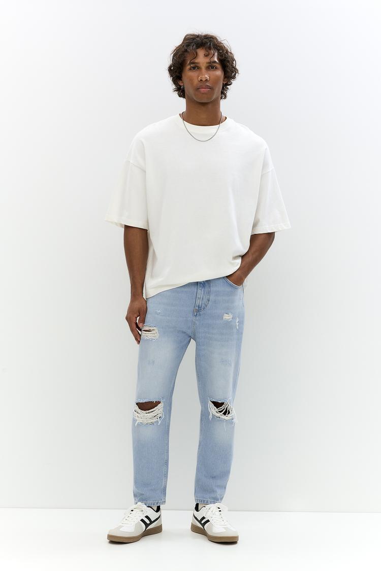 

Джинсы свободного кроя с рваными краями Pull And Bear, синий