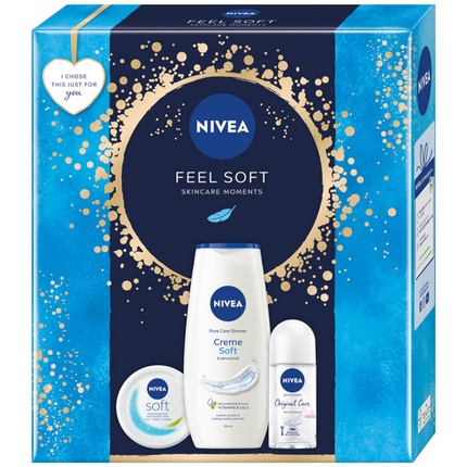 

Набор Feel Soft Original Care Антиперспирант Roll-On 50 мл, Мягкий увлажняющий крем 100 мл, Мягкий гель для душа Creme 250 мл Nivea