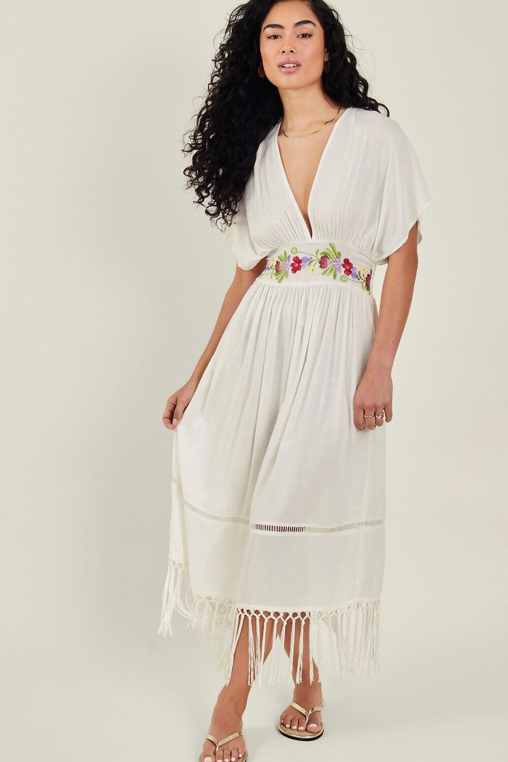 

Вышитый кафтан с кисточками Accessorize, бежевый