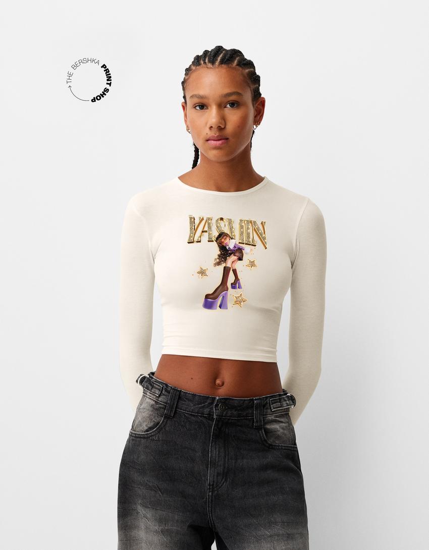 

Футболка с длинным рукавом Bratz Bershka, бежевый
