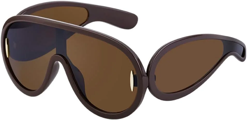 

Женские солнцезащитные очки, модные, большие, с волнообразным рисунком, мужские солнцезащитные очки-маска, цельные, спортивные очки-щитки UOVSAW, C2 Brown