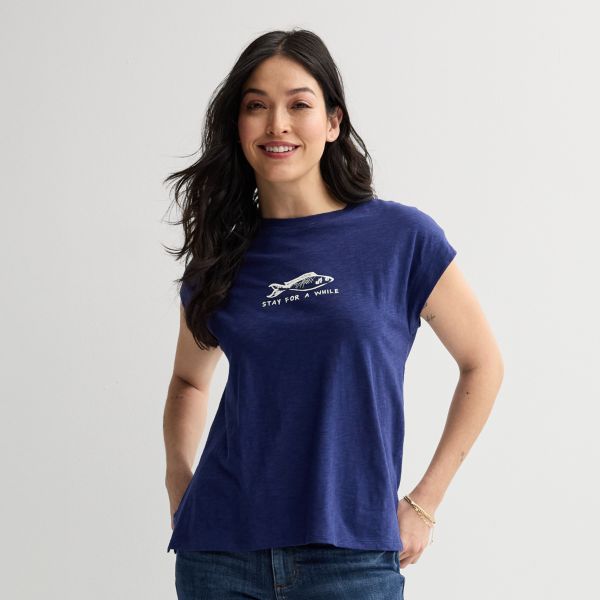 

Женский топ с короткими рукавами для мышц Sonoma Goods For Life, цвет navy sardine graphic