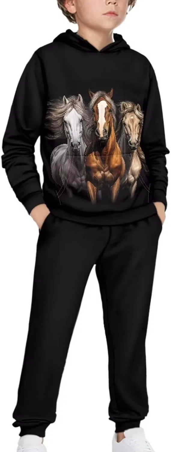 Детский спортивный костюм с принтом, 2 предмета, Black Horse Patternnss — фото 3