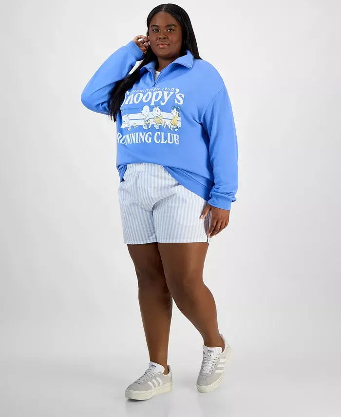 

Модный полуприталенный худи Plus Size Snoopy Running Club с молнией Love Tribe, синий