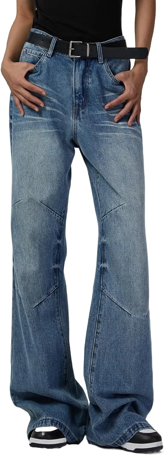 

Женские джинсы с высокой талией и прямыми широкими штанинами Wonyier