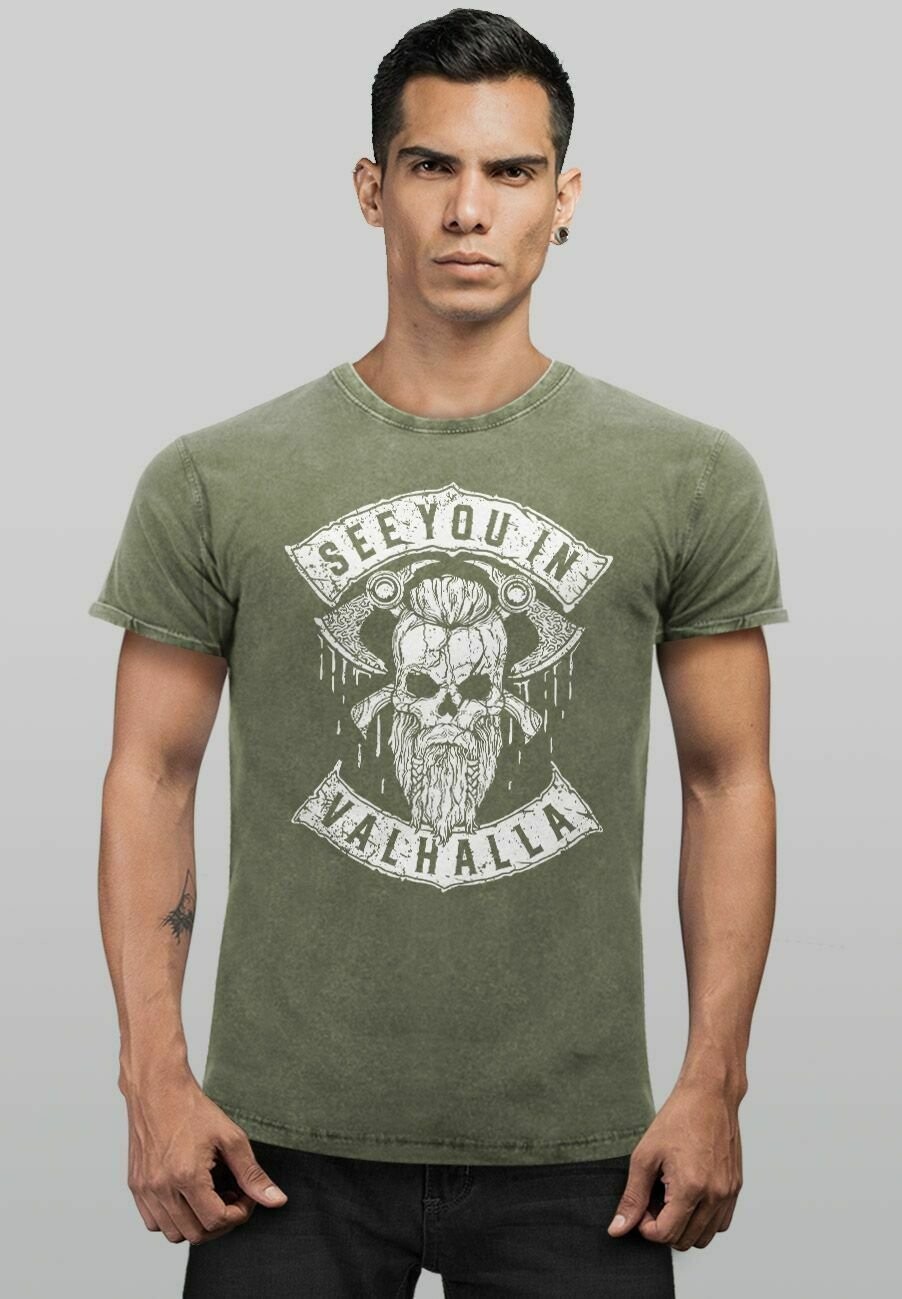 

Футболка с принтом VINTAGE SEE YOU IN VALHALLA WIKINGER TOTENKOPF SKULL Neverless, оливковый