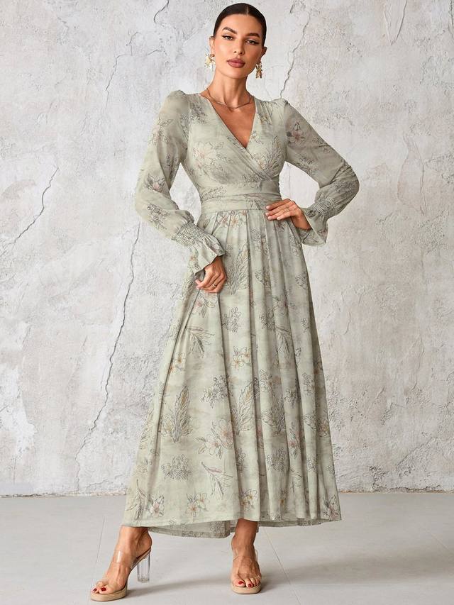 

Флоральное платье макси с длинными рукавами Jolie Moi, Neutral Floral