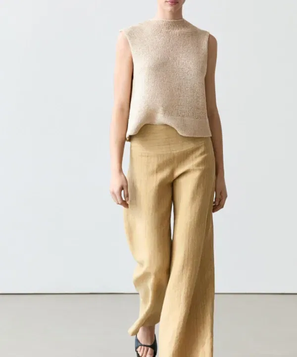 Брюки льняные в полоску, flare fit, Massimo Dutti