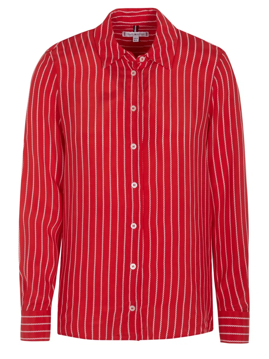 Блузка TOMMY HILFIGER 'Tommy Hilfiger CUPRO ROPE STP Bluse rot' красного цвета
