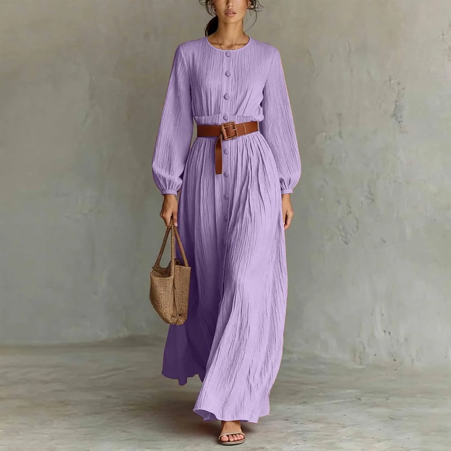 Женское летнее платье-рубашка с пышными рукавами Corset Maxi, Purple — фото 2
