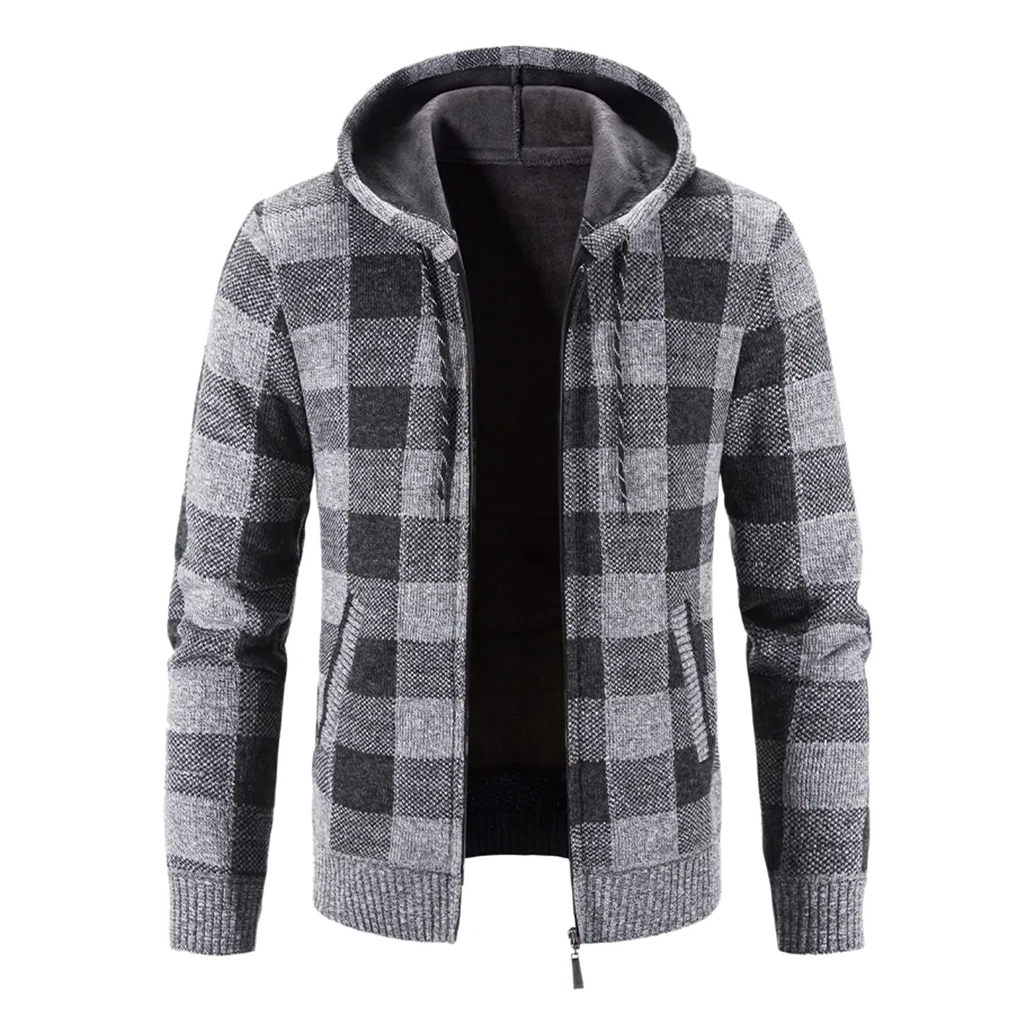 Мужской худи с флисовой подкладкой и капюшоном Winter Plaid Sweater, Grey