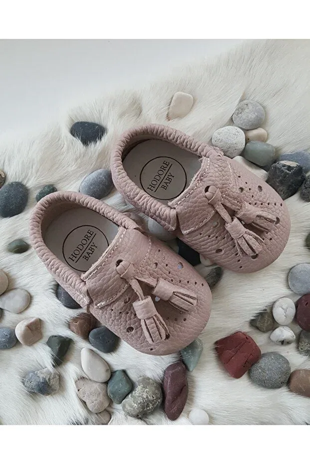 Детские мокасины для новорожденных кожаные Axel leather baby moccasin mink booties Hodore, Taupe