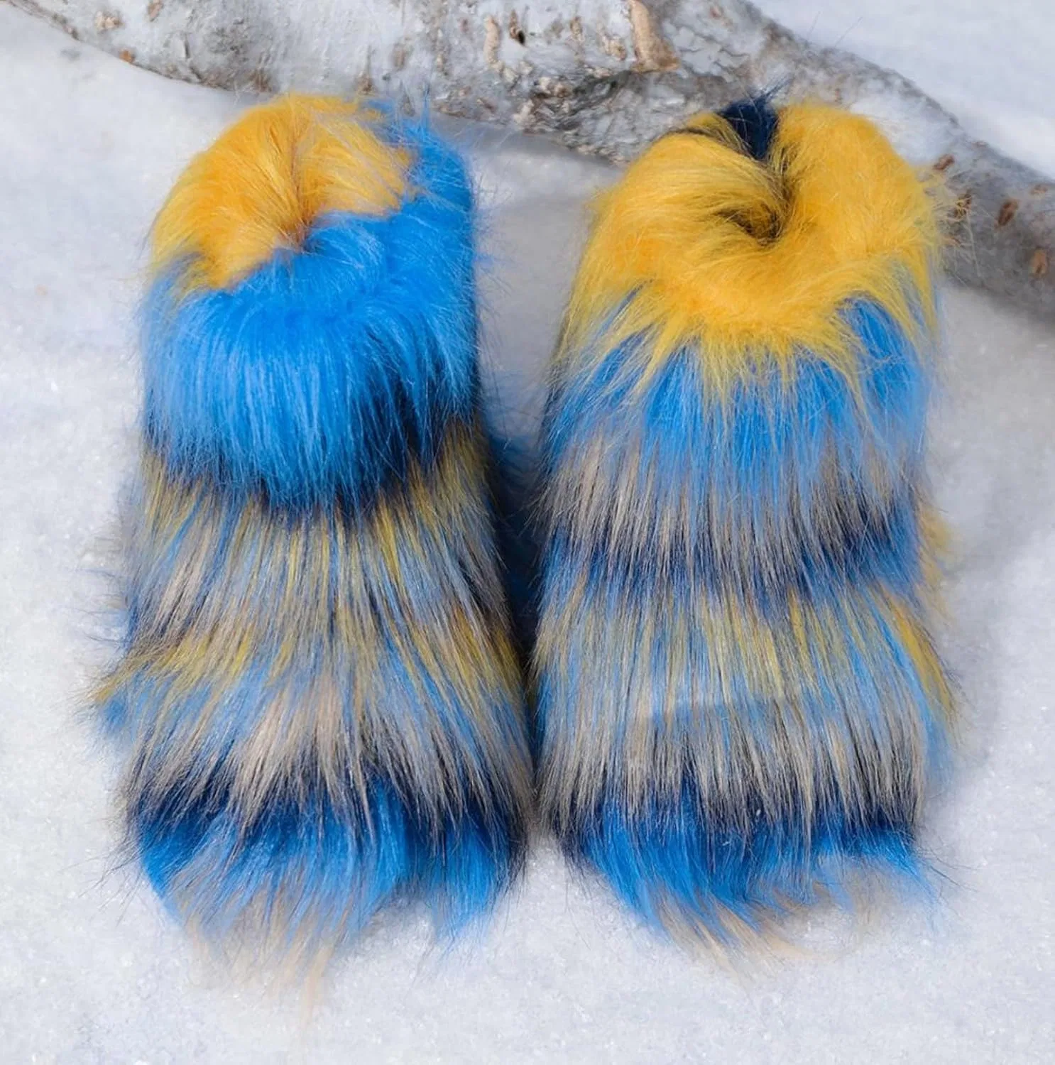 Детские зимние сапоги для девочек с меховой подкладкой FUNCOS, Yellow Blue Grey — фото 2
