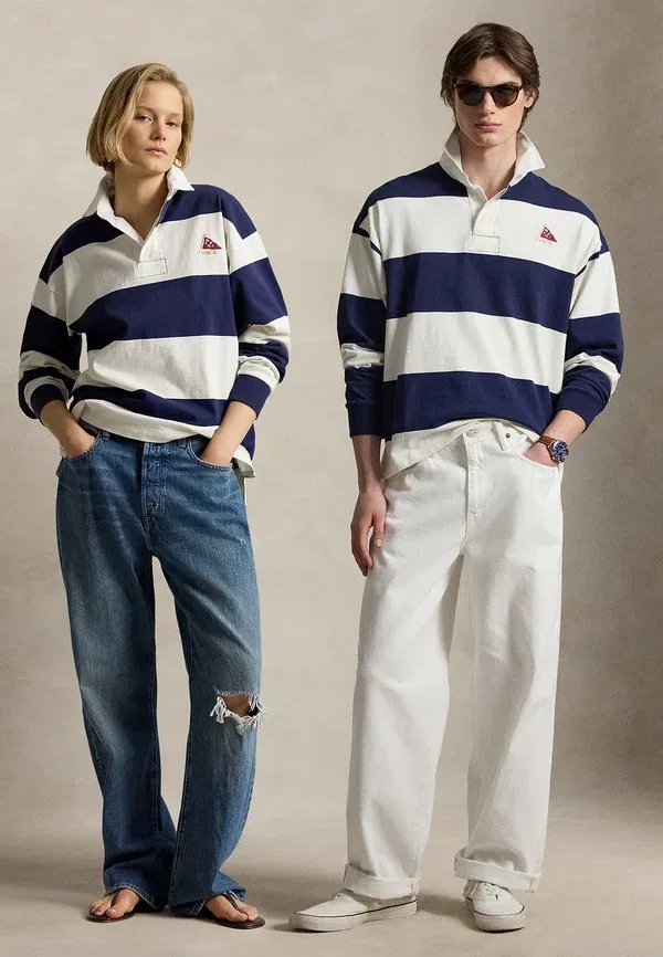 Поло с длинным рукавом Polo Ralph Lauren, белый/темно-синий — фото 2