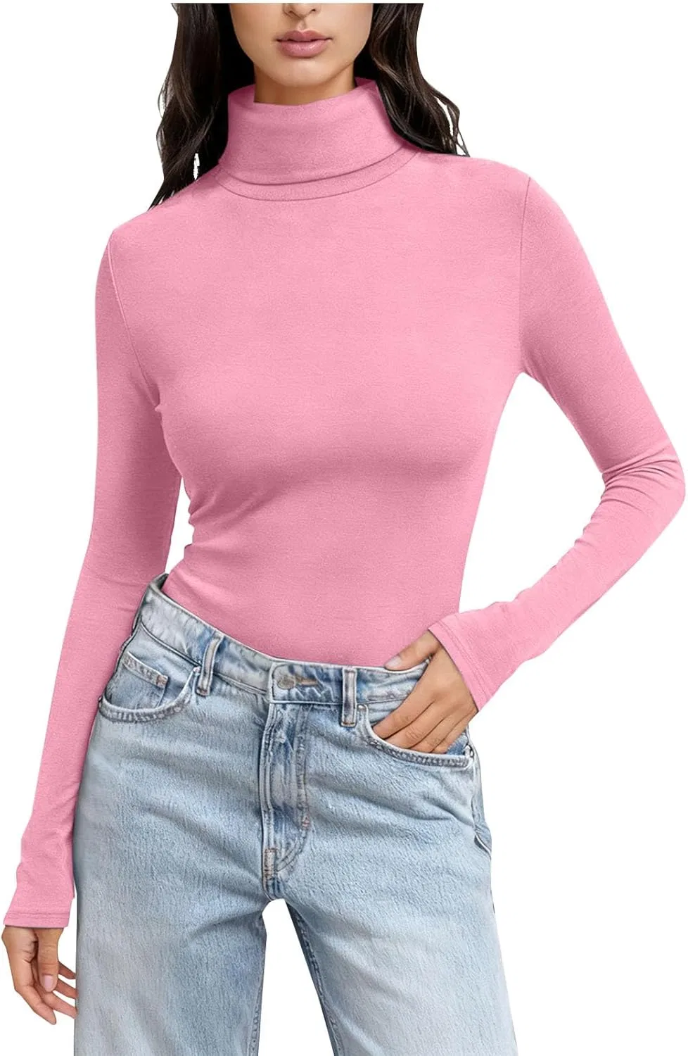 Женская водолазка облегающая с длинным рукавом, Pink