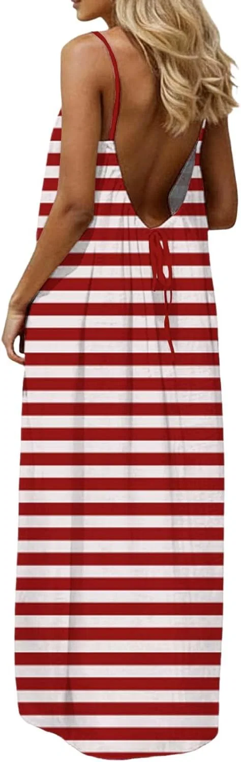Женское летнее платье макси с открытой спиной Loose Fit, Red — фото 4
