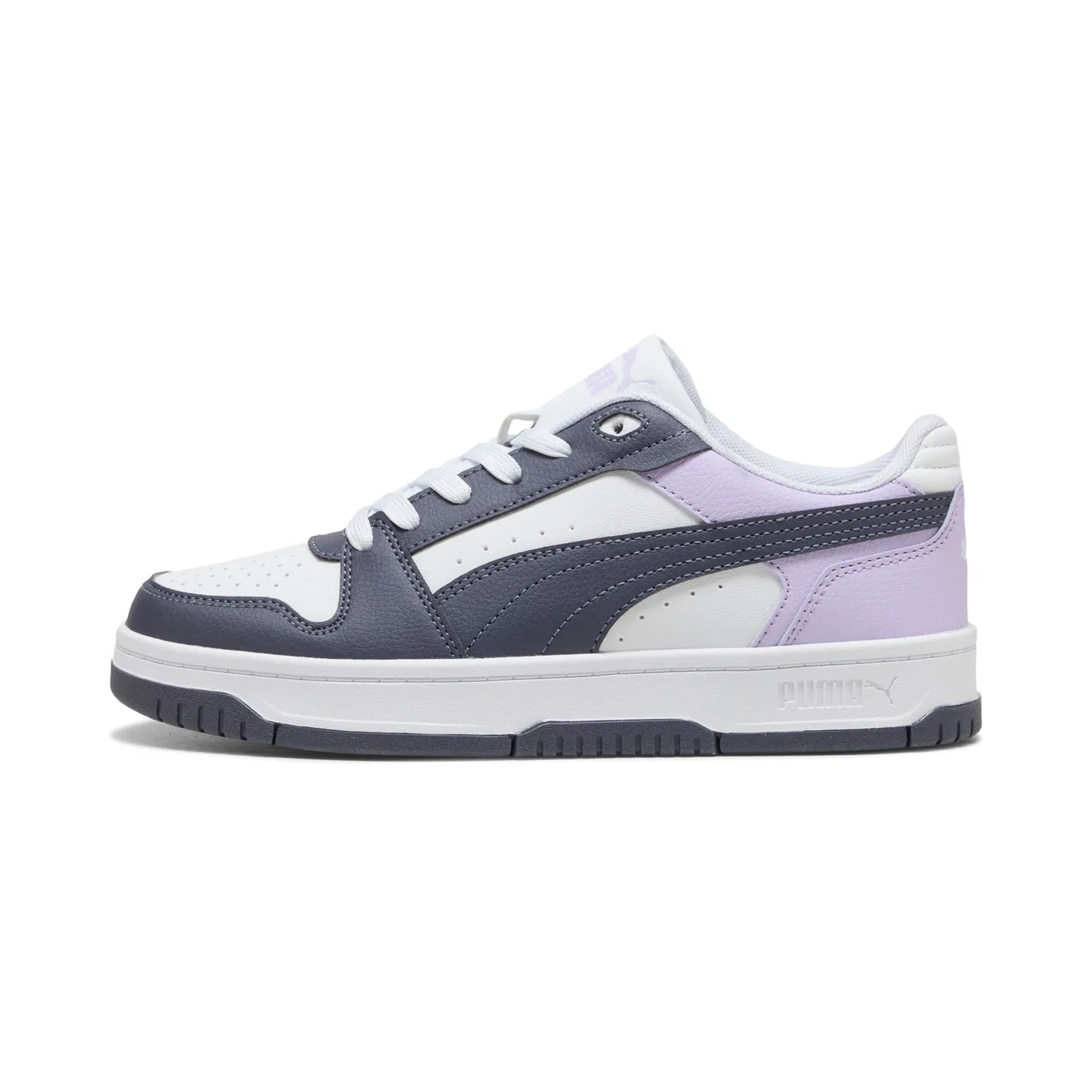 Детские кроссовки на шнуровке Rebound Slam Lo Jr PUMA, PUMA White-Inky Depths-Light Lavender — фото 2