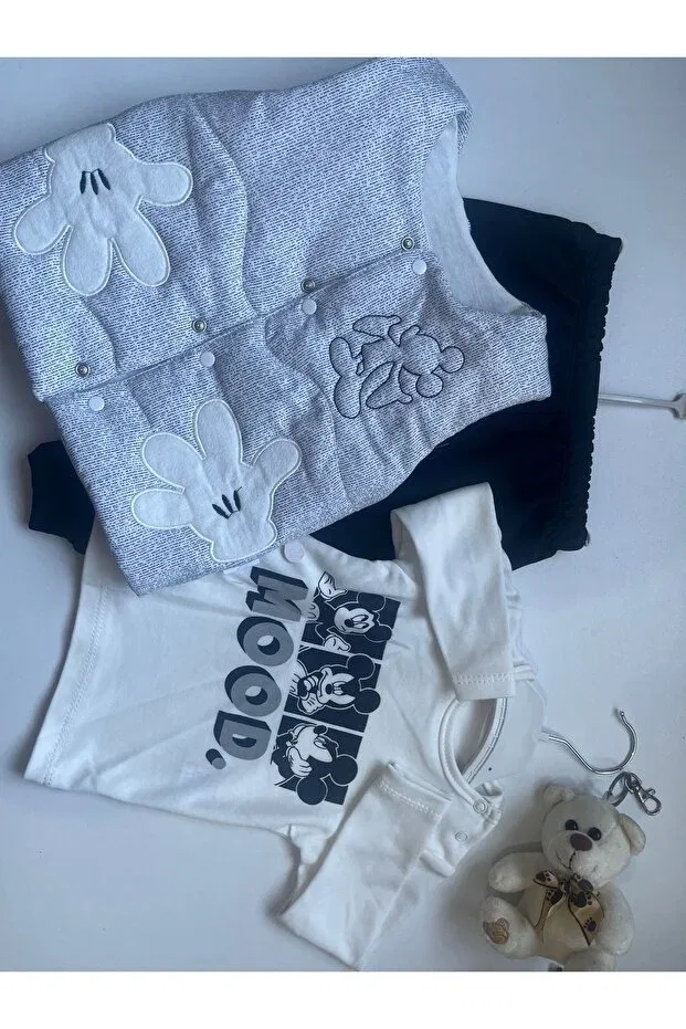 Детский комплект свитшота и брюк с принтом 3-Piece Bebek, Light Gray-Blue — фото 4