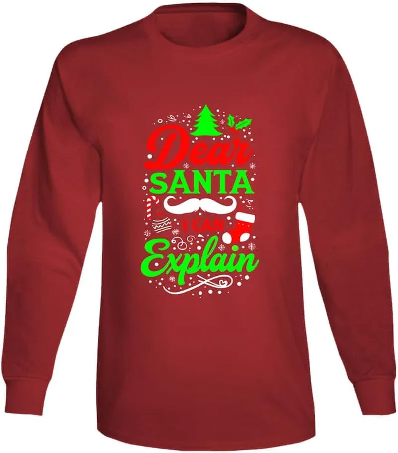 Мужская футболка с длинным рукавом с принтом Dear Santa I Can Explain, Red