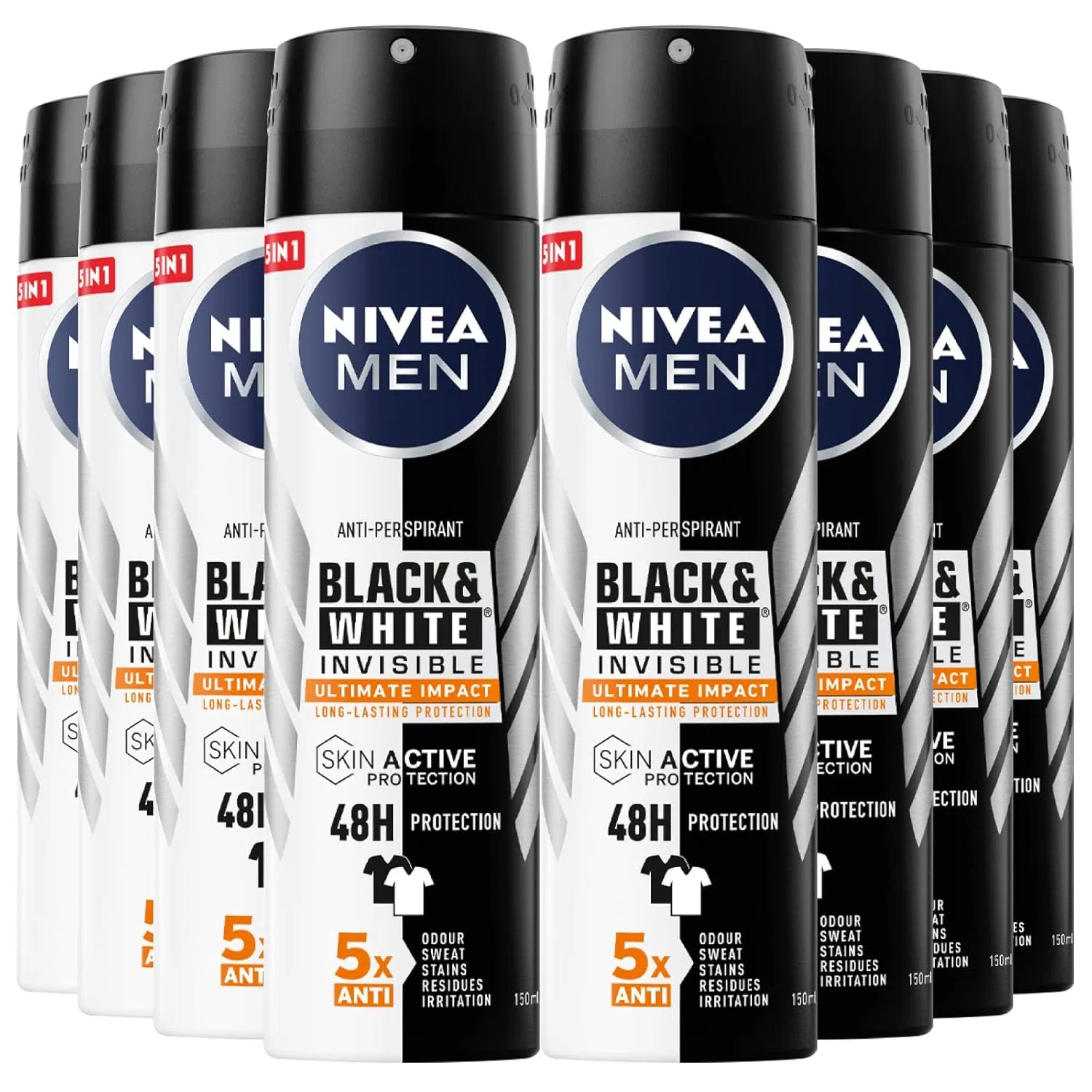 Дезодорант-антиперспирант Nivea Men Black & White Invisible Ultimate Impact 48h, набор 8 шт. по 150 мл