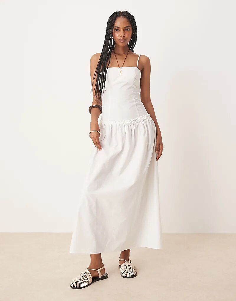 

Платье мидакси из поплина ASOS DESIGN с бретельками, швами и пышной юбкой белого цвета