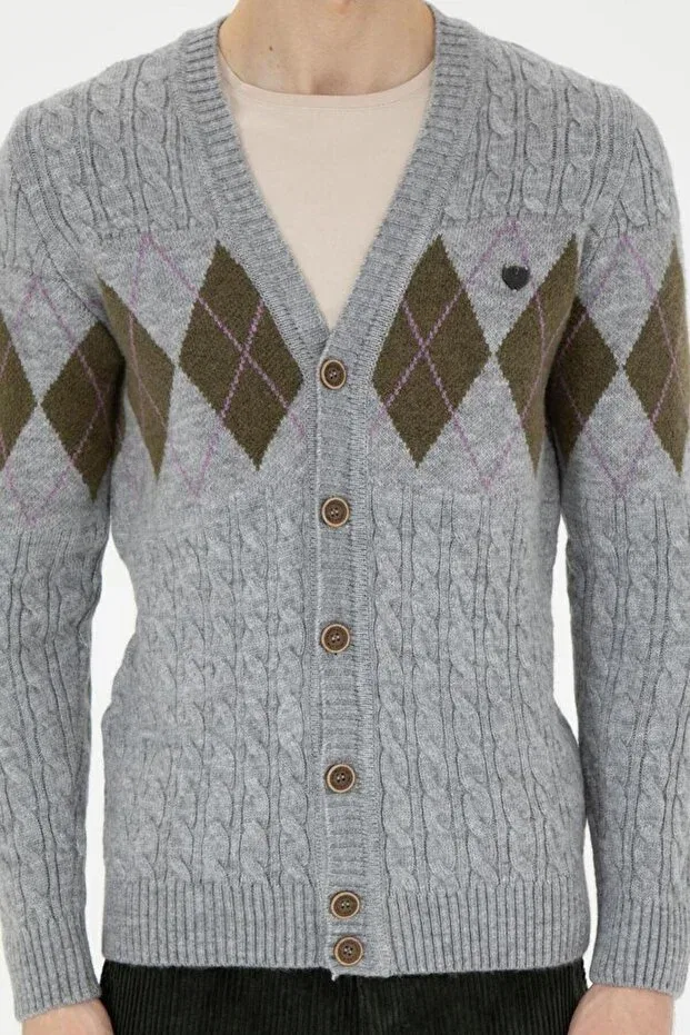 Мужской кардиган с ромбовидным узором U.S. Polo Assn., Grey