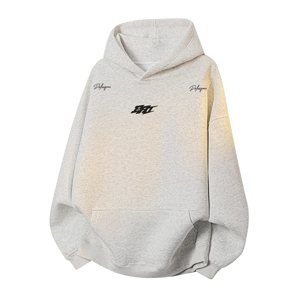 Детское худи с капюшоном средней плотности хлопковый PAL ONGACO, White Heather Gray (Black Letter)