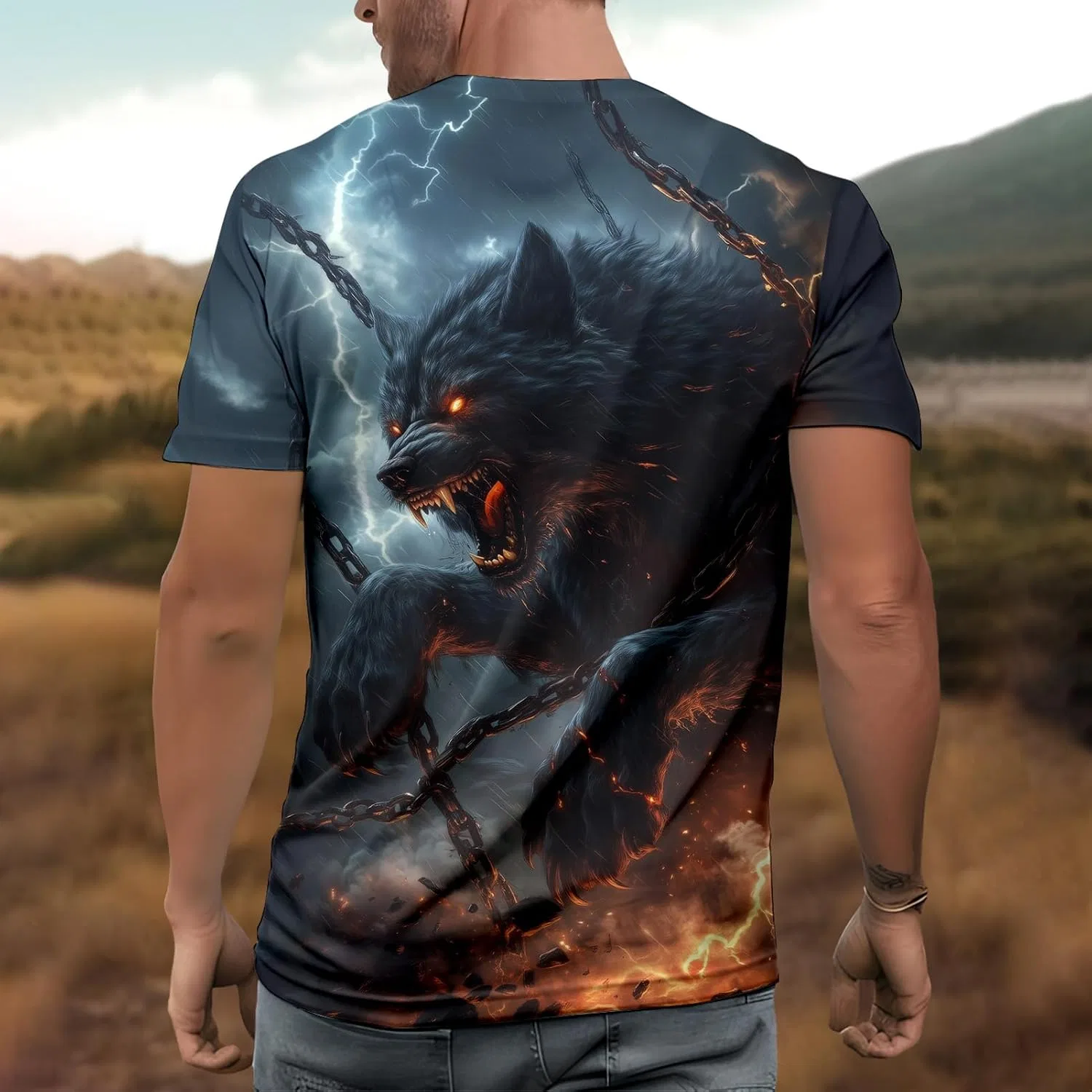 Мужская футболка с принтом Wolf T Shirt Men, Ferocious Wolf — фото 3