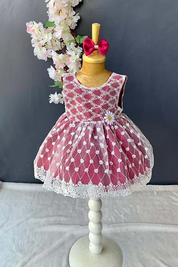 Детское платье для девочек кружевное Daisy lace baby dress with headband pnpn146 Mnk Baby&Kids, Red