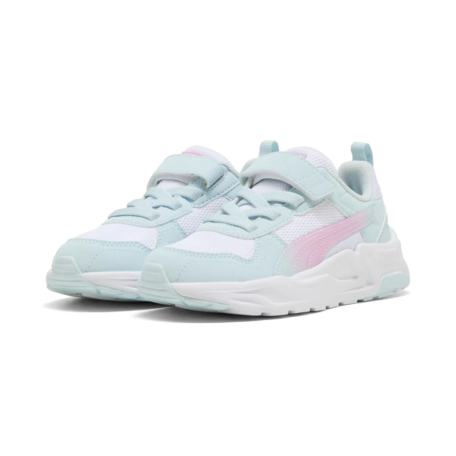 Детские текстильные кроссовки TRINITY 2 LT FADED GLOW AC PS PUMA, White-Aqua Glow-Mauve Glow