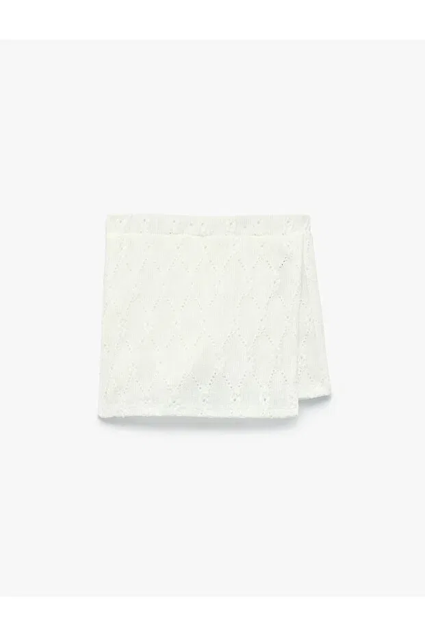 Детские шорты для девочек с принтом Double-Breasted scalloped embroidered mini shorts skirt Koton, Ecru — фото 3